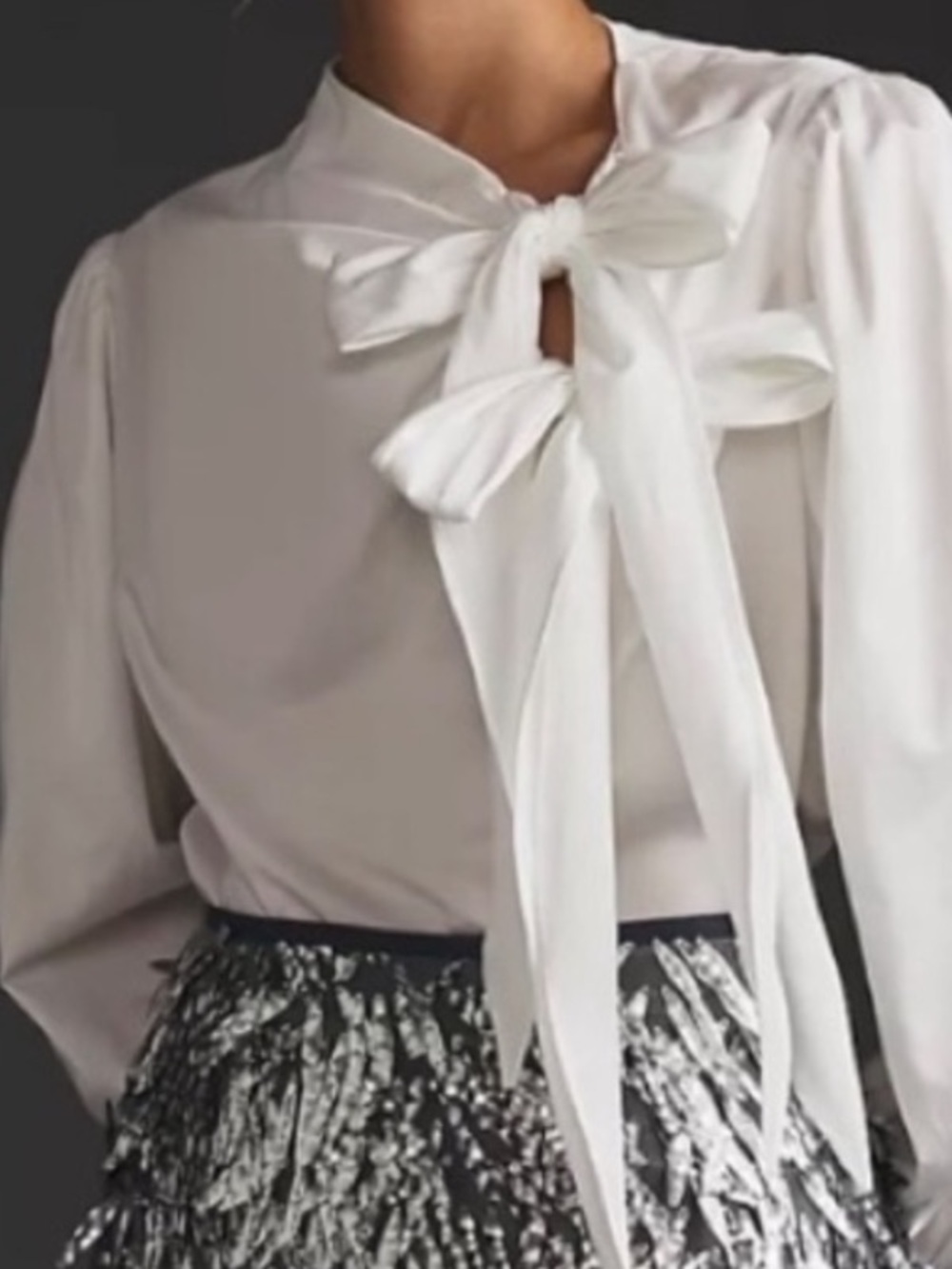 Maeve Anthro Royal Renaissance Asymmetric Double Bow Poplin White Blouse Size XS